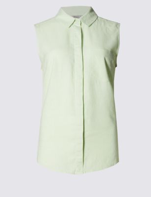 Linen Blend Tailored Fit Sleeveless Shirt